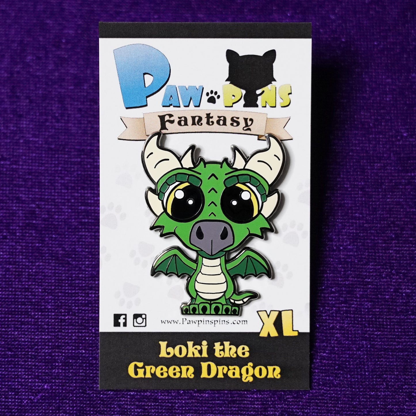 Loki the Green Dragon - Hard Enamel Pin - Extra Large Paw-pins